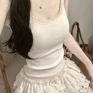 Brandy bm纯欲风蕾丝花边吊带背心女内搭打底衫上衣奶油色少女风