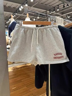 热裤 bm女装 女学生休闲运动裤 灰色哈佛大学字母刺绣抽绳短裤 夏 新款