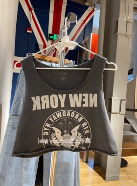 Brandy Girl明星同款bm风老鹰字母印花高腰短款露脐吊带背心女