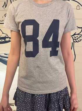 Brandy BM新款圆领84数字印花纯棉短袖灰色T恤女bm显瘦百搭上衣