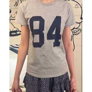Brandy BM新款圆领84数字印花纯棉短袖灰色T恤女bm显瘦百搭上衣