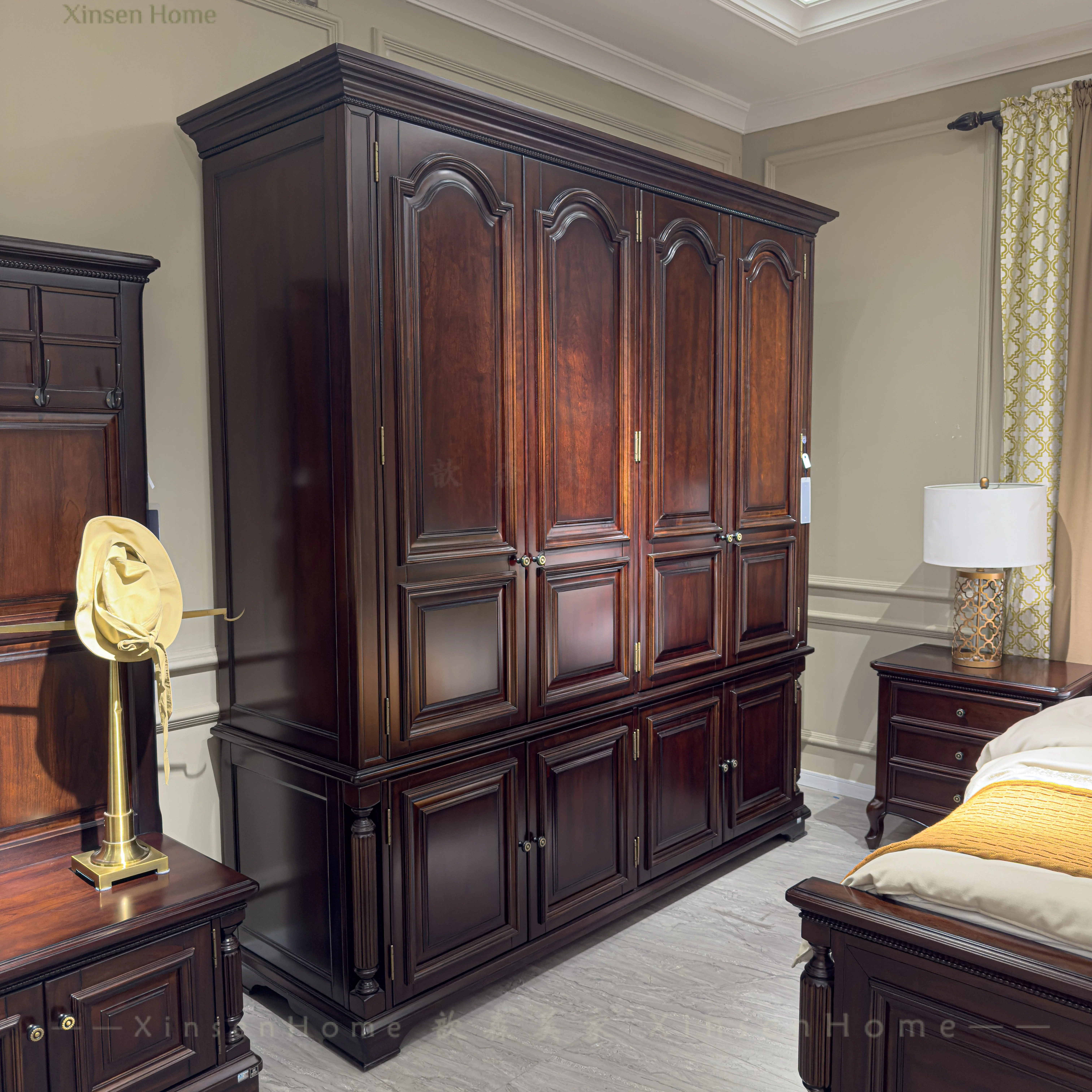 美式复古全实木樱桃木大衣柜