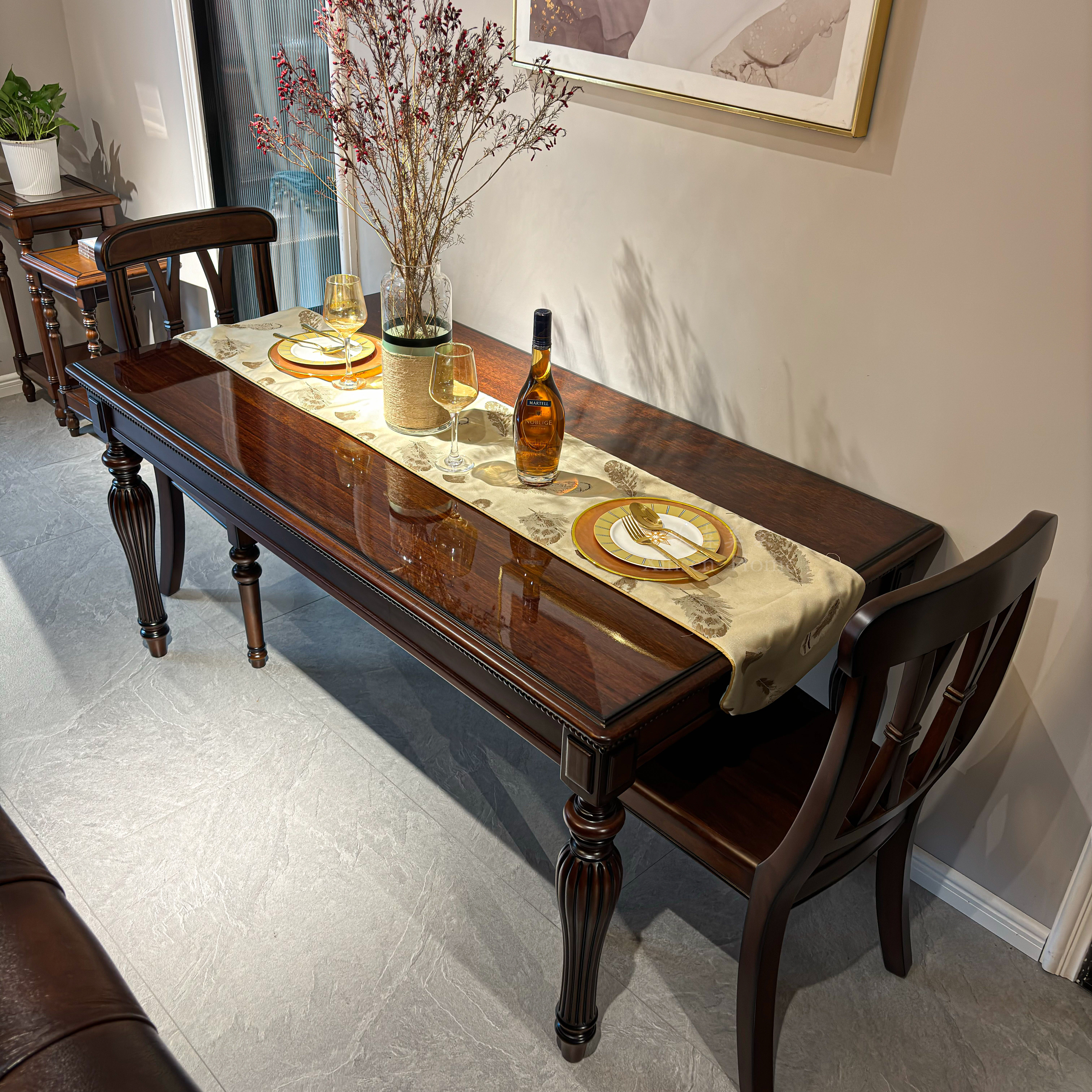 美式纯实木餐桌家用小户型餐桌简约长方形饭桌餐桌椅组合金丝柚木