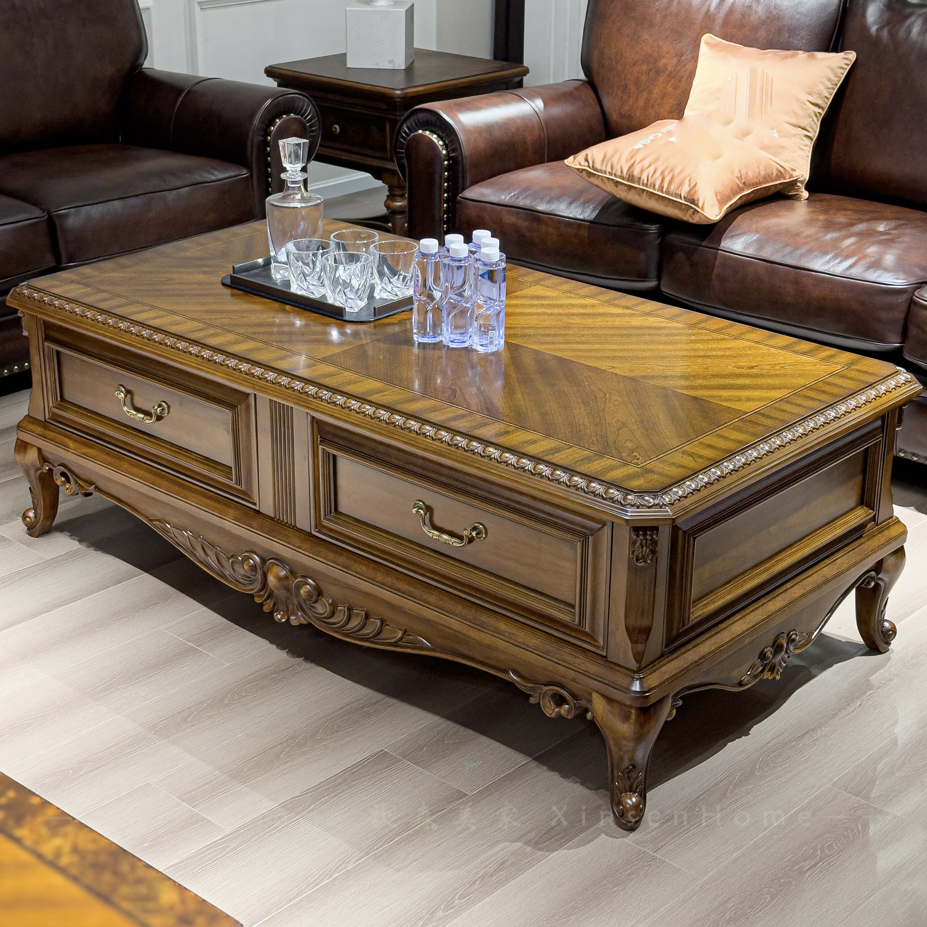 美式复古实木茶几客厅家用现代简约方几储物边几茶桌咖啡桌新古典