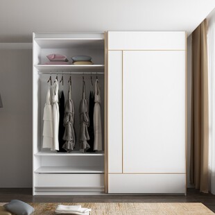 轻奢推拉门衣柜白色1.8米1.6m2米滑门大衣橱小户型超薄50公分宽