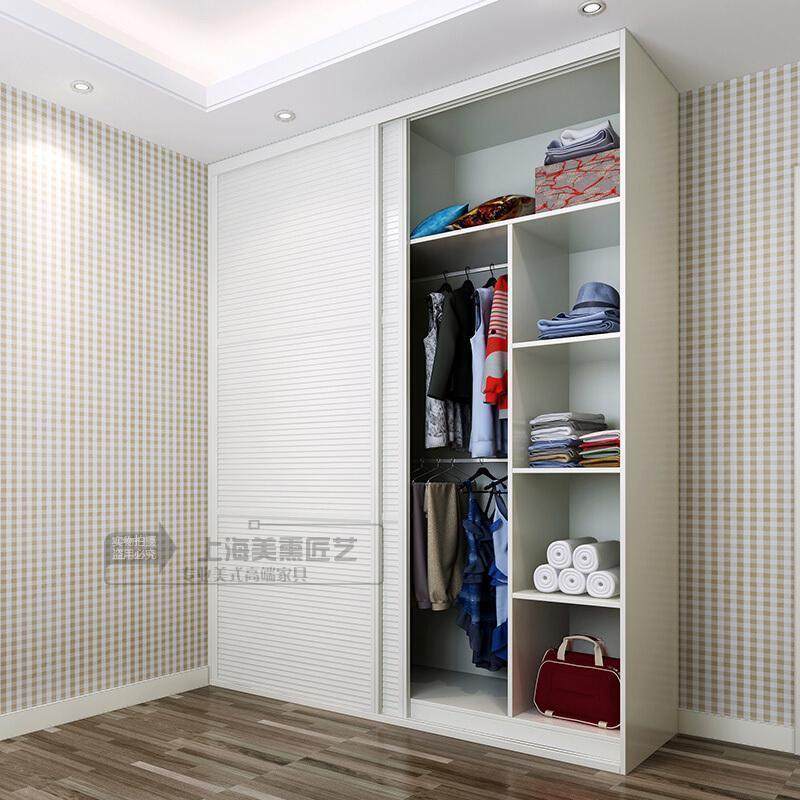 推拉门超薄实木衣柜百叶两门滑门1.5m1.6米1.8m 定制50宽大衣橱