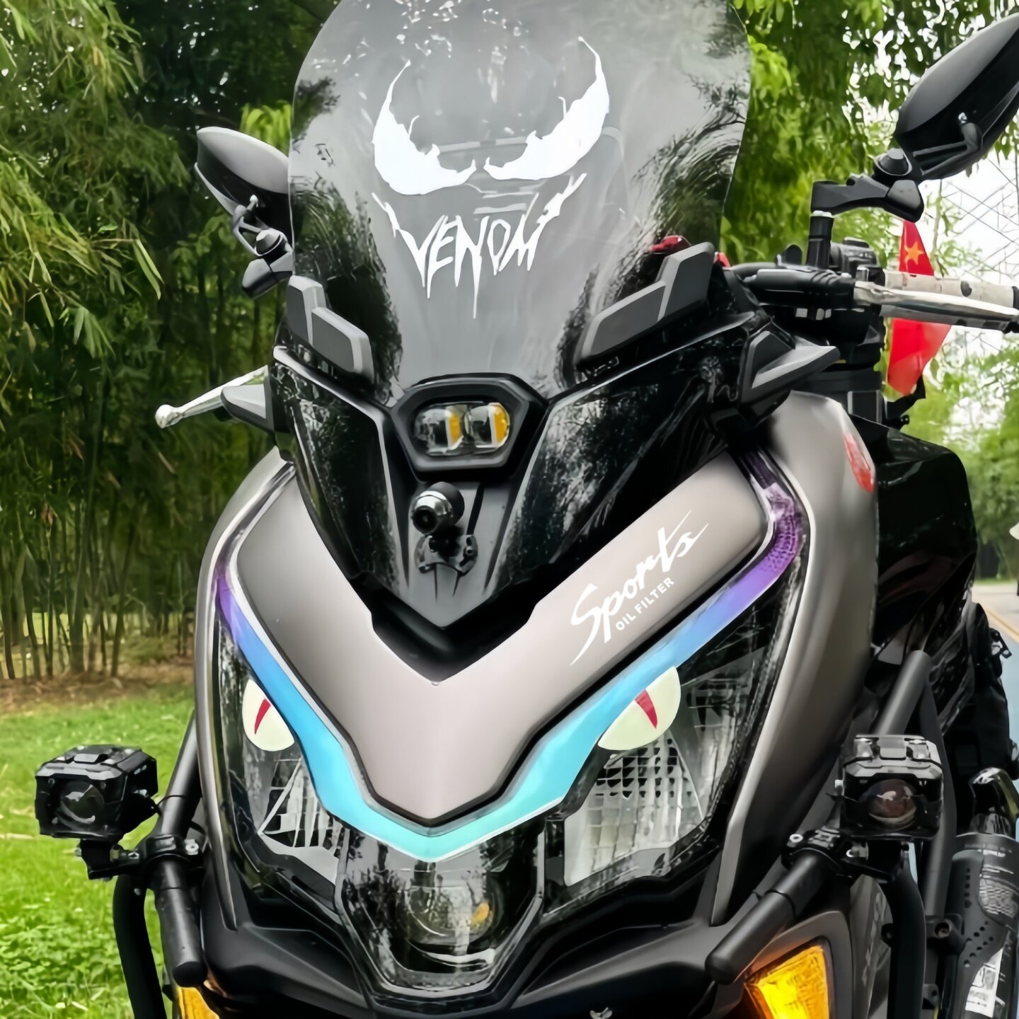 适用豪爵ADX125炫彩日行灯膜改装大灯防水贴纸3D夜光眼睛装饰车贴