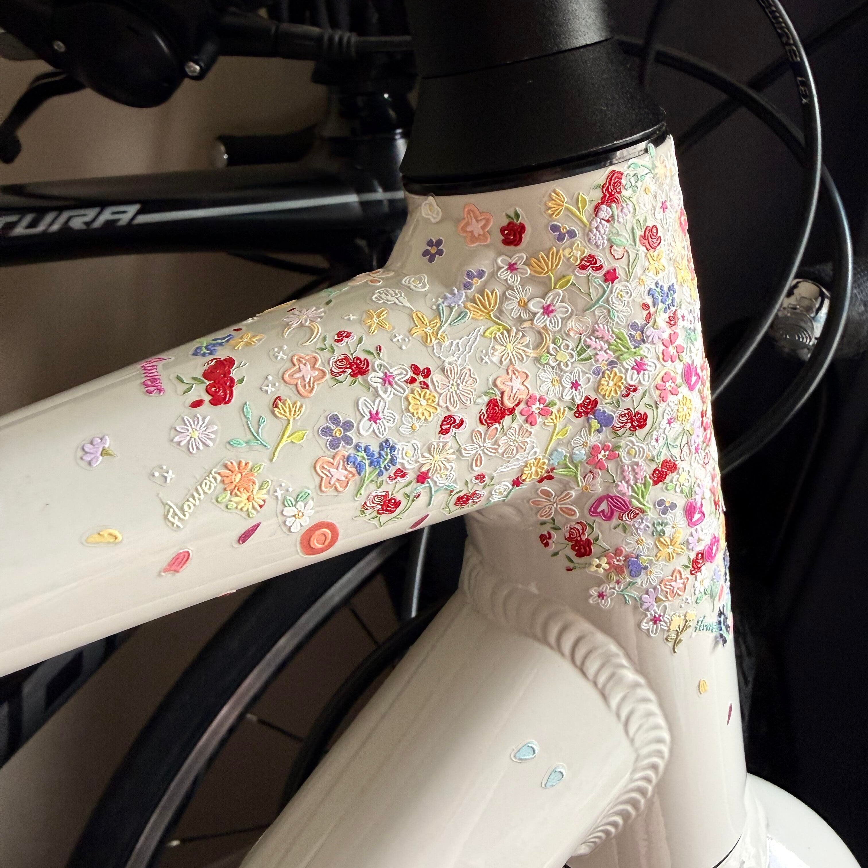春日来信丨diy自行车小花浮雕贴纸山地车公路车花朵车贴3d立体贴