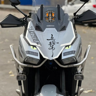 适用升仕703F摩托车车头个性改装反光贴纸平安喜乐风挡猫骑士贴花
