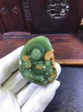 和田玉析木绿河磨玉大肚佛吊坠挂坠62克结构均匀细腻厂家直销正品