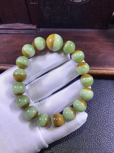 和田玉椴树林河磨玉皮浆玉三色手链手串60克厂家直销定制定做正品