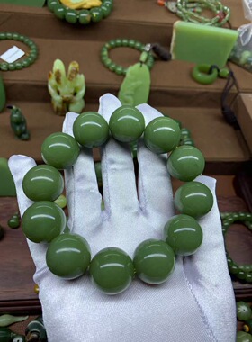 和田玉析木河磨玉大珠子手链重156克支持定制一手货源精品原生态