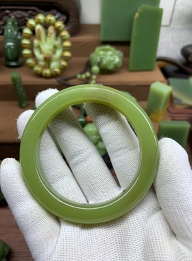 析木河磨玉黄绿肉手镯53口径重44.5克精品原生态精致性价比高