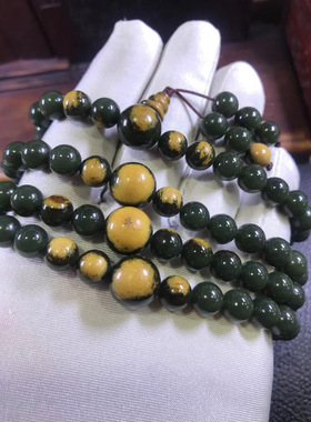 天然和田玉东北籽料厂家直销定制析木绿河磨玉墨玉108粒佛珠111克