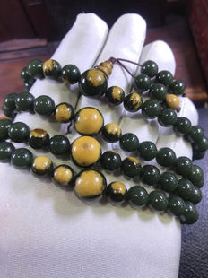 天然和田玉东北籽料厂家直销定制析木绿河磨玉墨玉108粒佛珠111克