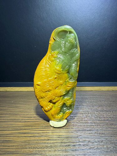天然和田玉东北籽料厂家直销析木河磨玉独籽料黄绿肉武财神手把件