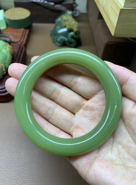 析木河磨玉黄绿肉圆条手镯55.9口径有糖色75克自家工厂制作可定制