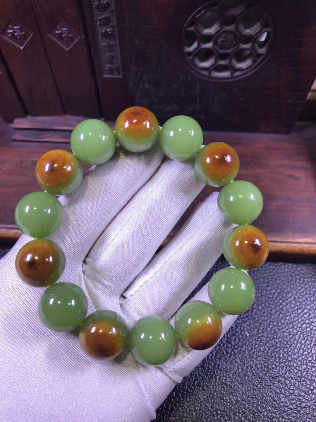 析木绿河磨玉七星连珠七龙珠手串手链106克结构均匀细腻厂家直销