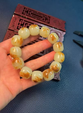 和田玉东北籽料黄白老玉河磨玉手链手串手链厂家直销定制定做正品