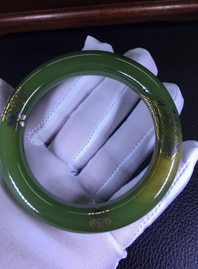 析木绿河磨玉错金工艺5.7口径手镯重68克玉净没有结构没有瑕疵