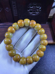 黄白河磨玉黄沁皮手链78克纯天然和田玉厂家直销定制定做结构均匀