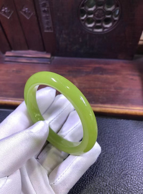 和田玉析木河磨玉椴树林黄绿肉53口手镯40克女士玉镯定制定做正品