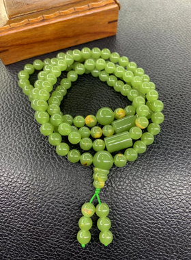 析木河磨玉天然带皮东北籽料河磨玉和田玉手链手串绿色精品69克