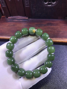 和田玉析木河磨玉椴树林老形手链手串55克深绿色厂家直销定制定做