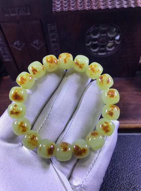 黄白老玉河磨玉籽料粒粒带皮手链41克厂家直销定制定做东北籽料