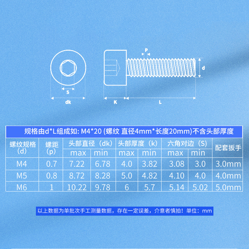 나사 + 렌치 304 스테인레스 스틸 육각 소켓 나사 컵 헤드 볼트 원통형 헤드 국제 나사 나사 M4|M5|M6