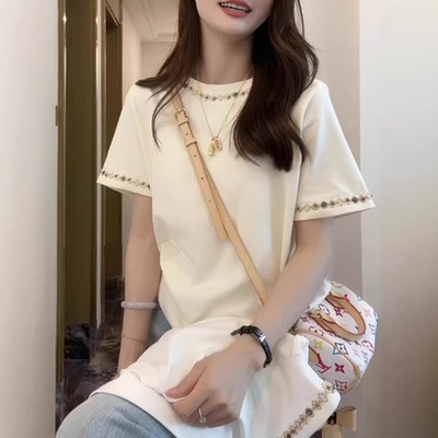 韩系设计感气质正肩短袖t恤女夏季大码胖MM显瘦宽松独特漂亮上衣