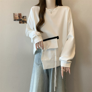 微胖mm显瘦宽松独特别致上衣 设计感不规则开叉卫衣女春秋2025大码