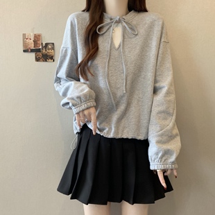 大码 V领设计感小众假两件拼接卫衣女春装 微胖mm宽松遮肚减龄上衣