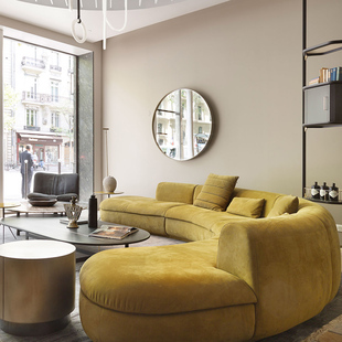 意大利极简客厅设计师弧形异形客厅转角羽绒磨砂布艺沙发组合