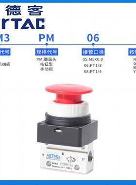 原装亚德客AirTac蘑菇头按钮阀手动阀CM3PM-05/06/08控制机械气阀