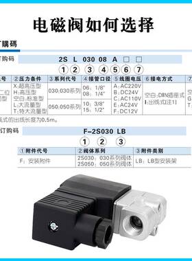 亚德客电磁水阀2SH/2SL/2ST/2SX030 050-06-08/10/15 220V DC24V