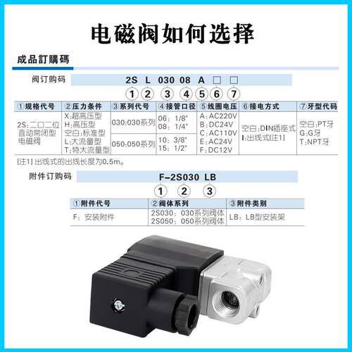 亚德客电磁水阀2SH/2SL/2ST/2SX030 050-06-08/10/15 220V DC24V