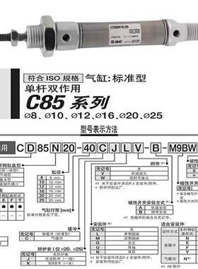 全新SMC迷你气缸C85N16/CD85N20-10/15/20/25/30//40/45/50不锈钢