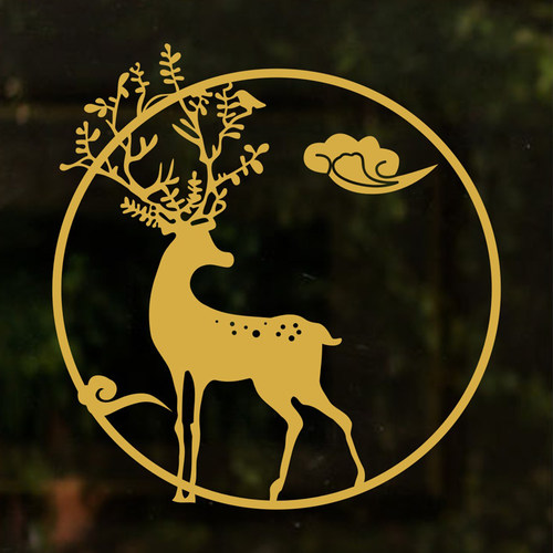 麋鹿贴纸北欧轻奢福禄剪纸窗花金色玄关装饰贴画玻璃PVC自粘背景