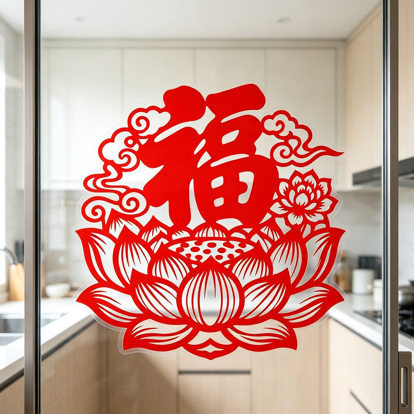 福字窗花荷花莲花静电贴纸乔迁入宅玻璃门贴窗户贴2027春节水贴