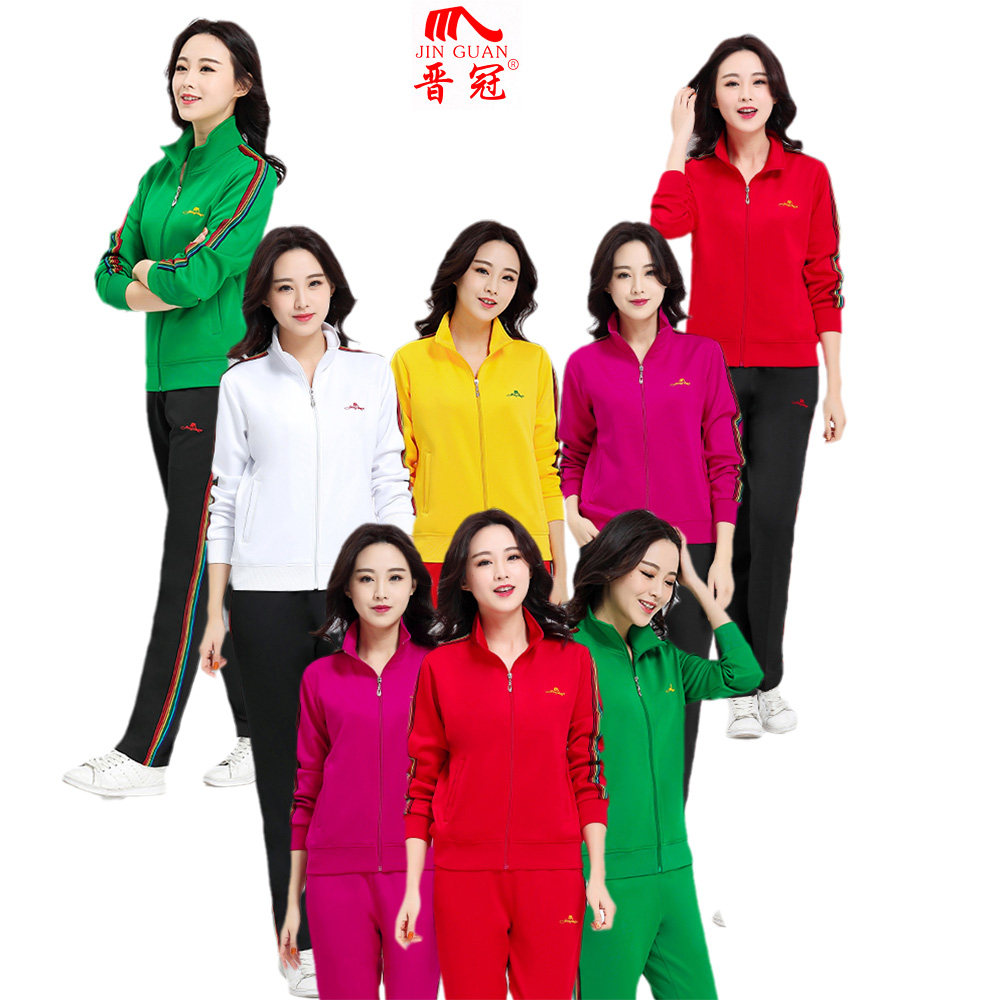 晋冠运动服套装男女2018新款春秋红色情侣装两件套佳木斯休闲服饰
