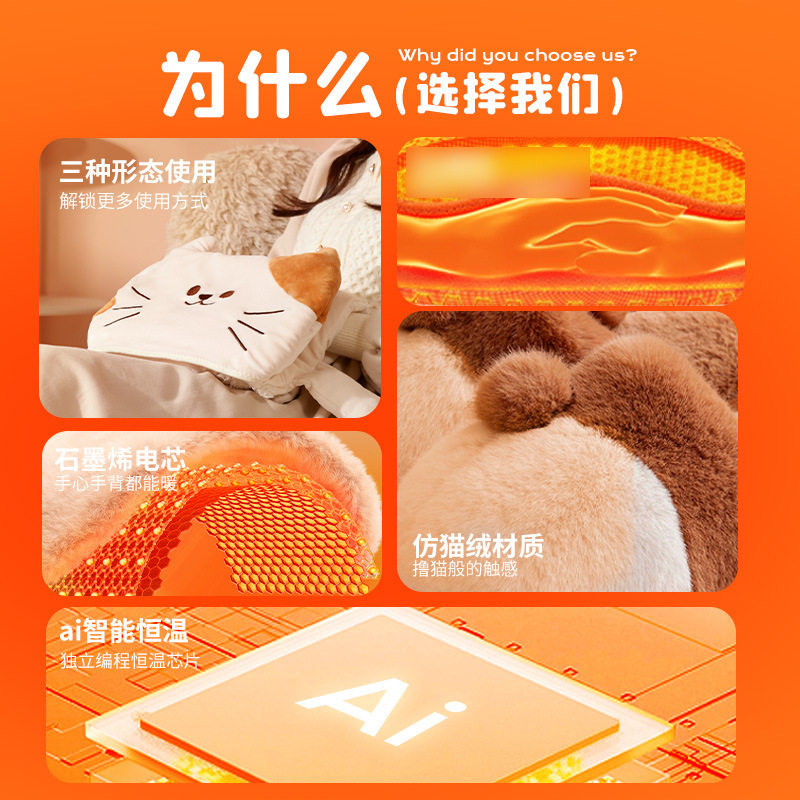 SOIP CAT HAND WARMER BAG CUTE PLUSH CHARGING MULTI-PURPOSE REAL SCENE USE WINTER OFFICE CROSS-BORDER NEW PRODUCTS