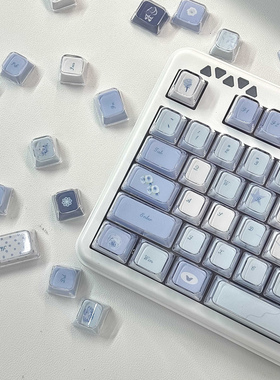 玫瑰蝶影蓝色系琥珀键帽热升华pc双层KDA高度ins风十字高颜值键帽