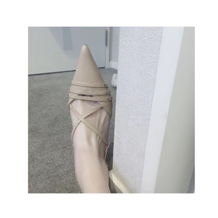 【旧美人】vintage古董鞋复古晚晚同款尖头交叉芭蕾中跟单鞋凉鞋