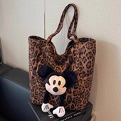 手提帆布包女大容量豹纹韩系慵懒风百搭大学生上课单肩手拎水桶包