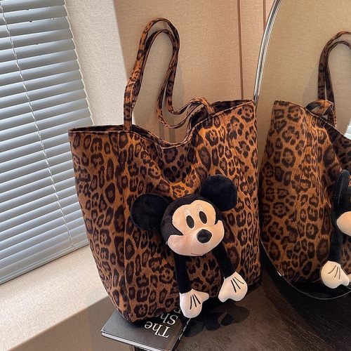 豹纹帆布包包女2024新款潮秋冬托特包大容量上班族通勤手提单肩包