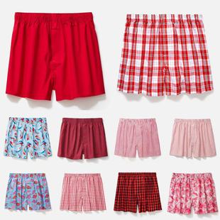 男士 本命年大红内裤 纯棉宽松透气大码 梭织内裤 2条装 平角裤 阿罗裤