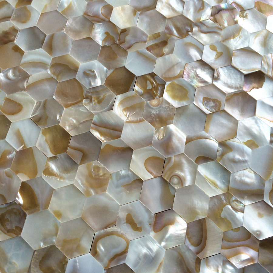 【澳菲】1.5颗粒六边形油花贝壳马赛克瓷砖密拼 异形高档室内装修