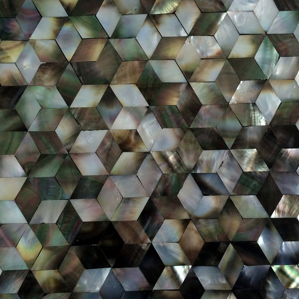 【澳菲】菱形进口黑蝶贝贝壳马赛克瓷砖 密拼 适用于客厅玄关背景