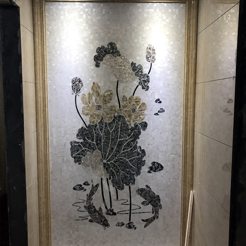 雕刻客厅背景墙定制贝壳马赛克